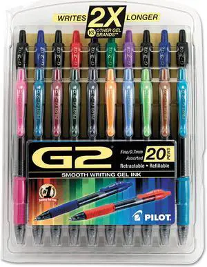 Pilot G2 Premium Retractable Gel Ink Pen Assorted Ink .7mm 20/Set 31294
