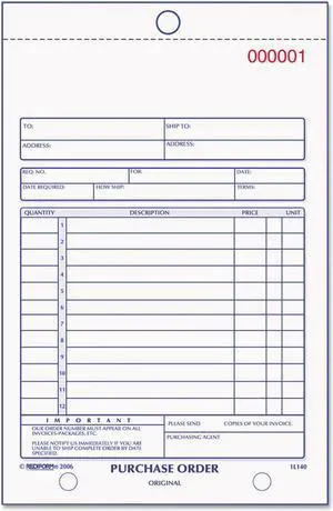 Rediform Purchase Order Book Bottom Punch 5 1/2 x 7 7/8 Two-Part Carbonless 50