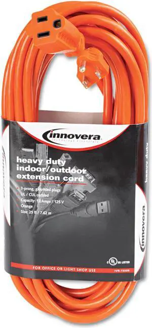 Innovera Indoor/Outdoor Extension Cord, 25 Feet, Orange
