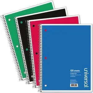 Universal 3 Sub. Wirebound Notebook 11 x 8 1/2 College Rule 120 Sheets Black Cover 66400