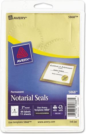 Avery Printable Gold Foil Seals 2" dia 44/Pack 05868