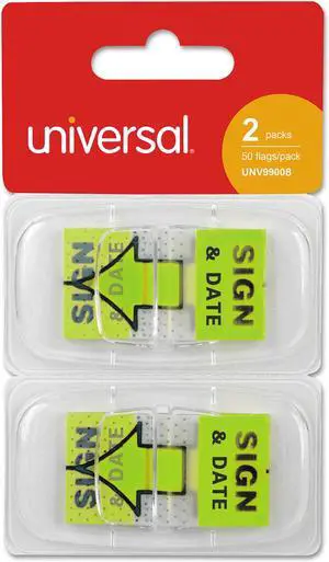 Universal Deluxe Message Arrow Flags "Sign and Date" Green 100/Pack 99008