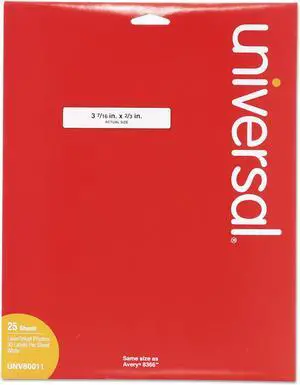 Universal Laser Printer File Folder Labels 3-7/16" x 2/3" White 750/Box 80011