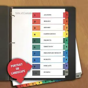 UNIVERSAL Table of Contents Dividers Assorted Color 10-Tab 1-10 Letter White 6