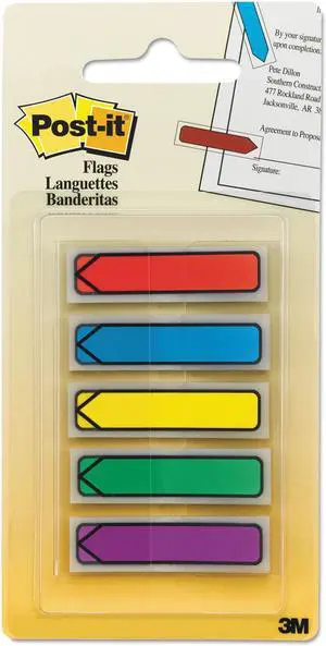 Post-it Arrow 1/2" Page Flags Blue/Green/Purple/Red/Yellow 20/Color 100/Pack