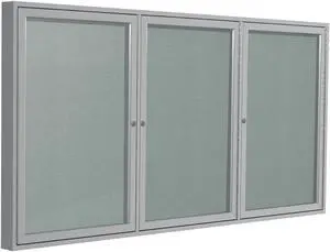 Ghent PA33672VX-193 3 Door Enclosed Outdoor Bulletin Board - 72" x 36" - Silver Surface, Satin Aluminum Frame