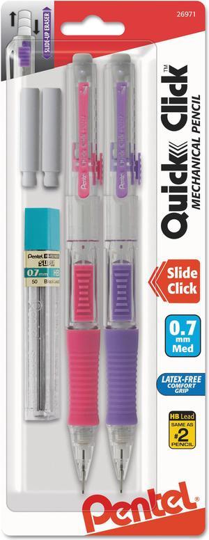 Pentel QUICK CLICK Mechanical Pencil, HB, No.2, 0.7 mm, Assorted Barrel, 2/Pack
