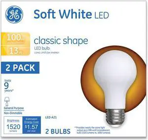 GE Classic LED Soft White Non-Dim A21 13W 2/Pack 31185