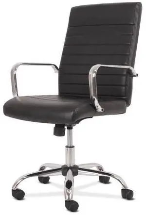 Sadie Executive Computer Chair- Fixed Arm for Office Desk,  Black Leather with Chrome Accents (HVST511) - OEM