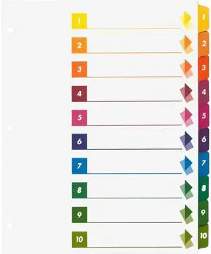 Business Source Color-coded Table of Contents/Tabs Index Dividers - Printed Tab(s) - Digit - 1-10 - 10 Tab(s)/Set - 3 Ho