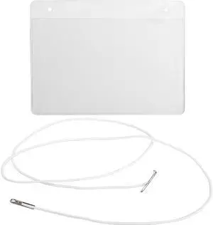 Business Source Elastic Cord Hanging Name Badges - 50 / Box - 4" Width x 3" Height - Durable, Reusable - Plastic - White