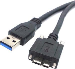 Micro USB 3.0 Type-B Micro-B 10Pin Male to USB 3.0 Type-A Male USB Data Cable with Panel Mount Screw Hole 120cm Black
