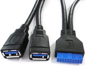 Motherboard USB 3.0 Header 19Pin Female to Dual Port USB 3.0 Type-A Female Cable 20cm Black or Blue Ship by Random