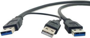 USB 3.0 Male to Male Cable 0.6m with Extra USB 2.0 Power Supply Cable for External Hard Disk