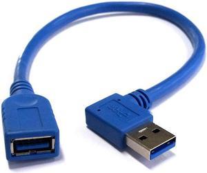 Left Angled 90 Degree USB 3.0 Type-A Male to Female Extension Cable Blue 0.3m