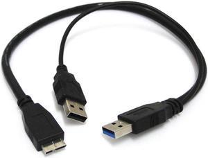 USB 3.0 Male to Micro USB 3.0 Male Micro-B Cable with Extra USB Power Cord for 2.5" Mobile HDD 0.5m