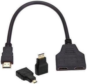 HDMI Male to Dual HDMI Female 1 to 2 Switcher Extension Adapter Cable with Micro & Mini HDMI Converter for PC HDTV 1080p (2 ports cannot work at the same time)