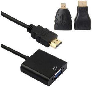 HDMI Male to VGA Female Connector Converter Adapter Cable with Micro & Mini HDMI Adapter for PC HDTV Black