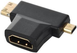 HDMI Female to Micro HDMI Male & Mini HDMI Male Connector Converter Adapter 2 in 1 Combo Black