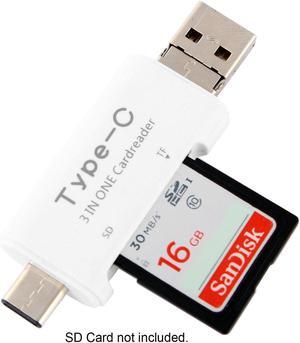 USB Type-C USB-C / USB 2.0 / Micro USB to TF / Micro-SD and SD Card Reader Adapter White