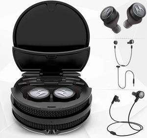 Motorola Tech 3-3-in-1 Smart True Wireless Headphones - Cordless Earbuds, Sport Wire, Audio Plug-in - IPX5, Built-in Microphone, Magnetic Charging Case with Cable Storage System