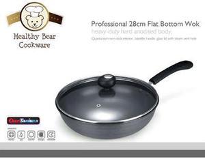 Healthy Bear hard anodized Wok |BCHA28WG| 28cm with Glass Lid