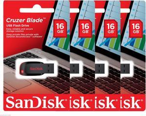 Sandisk 16gb Cruzer Blade USB 2.0 Flash Drive Memory Stick - Pack of 4