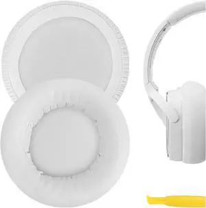 Geekria QuickFit Protein Leather Replacement Ear Pads for Audio-Technica ATH-WS550, ATH-WS550IS Solid Bass Headphones Ear Cushions, Headset Earpads, Ear Cups Repair Parts (White)