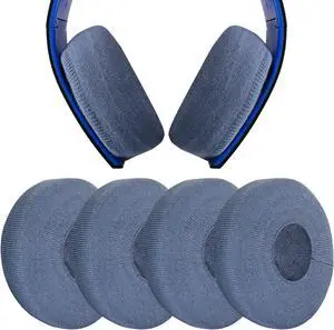 Geekria 2 Pairs Knit Headphones Ear Covers / Washable & Stretchable Sanitary Earcup Protectors for Large Over-Ear Headset Ear Pads, Sweat Cover for Warm & Comfort (L / Blue)