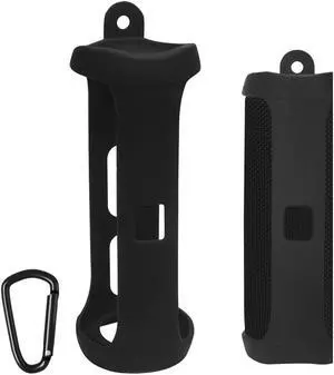Geekria Silicone Speaker Case Cover, Compatible with JBL FLIP 5 Case, Protective Waterproof Soft Skin, Replacement Bluetooth Speakers Travel Carrying Case with Keychain Hook (Black)