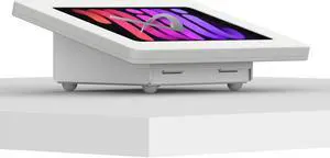 VidaMount White Exposed Rear Camera Enclosure and Fixed Tilted 15° Desk / Surface Mount [Bundle] compatible with iPad Mini (6th Gen)