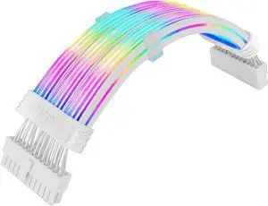 Thermaltake Tt Mod ARGB 24-Pin Cable; Illuminated Cable Extension; 285mm Length; 5V 3-Pin ARGB; 24-Pin Male and Female Connectors; 18AWG; White; AC-081-CN6NAN-A1