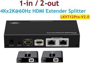 Up to 30m/100Ft, 4Kx2K@60Hz LKV712Pro-V2.0 1x2 HDMI Extender Splitter Converter With HDMI Loop-out Over CAT6/6a/7 With IR Remote