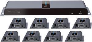 8-Port HDMI Splitter Over Cat6 1x8 1080P Extender With IR - 40M/131Ft, with HDMI Loop-Out Local Display POE Function with one Power Supply
