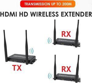 (1 SENDER and 2 RECEIVERS kit)  Up to 656Ft Wireless 1080P 60Hz Video Extender with Local Pass-through HDMI Loop-out Transmitter Receiver kit 200m with IR remote