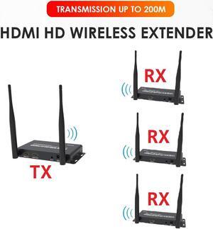 (1 SENDER and 3 RECEIVERS kit) Up to 656Ft Wireless 1080P 60Hz Video Extender with Local Pass-through HDMI Loop-out Transmitter Receiver kit 200m with IR remote