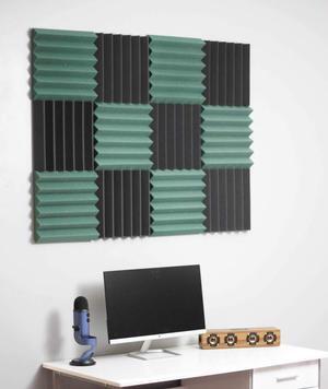 2" Dark Green and Black Acoustic Wedge Soundproofing Studio Tiles 12 pack