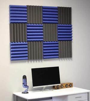 2" Blue and Black Acoustic Wedge Soundproofing Studio Tiles 12 pack