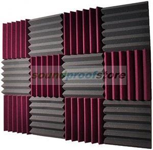 Soundproof Store, 2x12x12-12PK Acoustic Wedge Sound Dampening Studio Foam, BURGUNDY/CHARCOAL