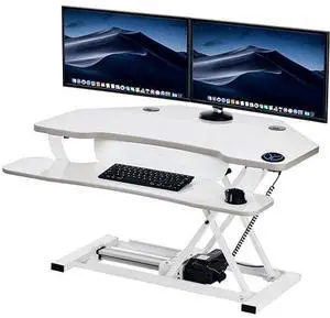 VersaDesk® PowerPro® 36" x 31" Corner Electric Standing Desk Converter with USB Charging Port White VersaDesk® PowerPro® 36" x 31" Corner Electric Standing Desk Converter with USB Charging Port White
