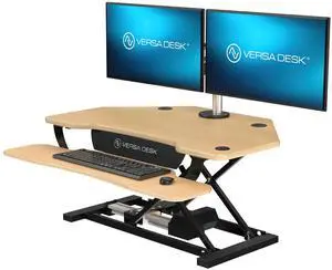 VersaDesk® PowerPro 36" x 31" Corner Electric Height Adjustable Standing Desk Converter with USB Charging Port, Maple VersaDesk® PowerPro 36" x 31" Corner Electric Height Adjustable Standing Desk Converter with USB Charging Port, Maple