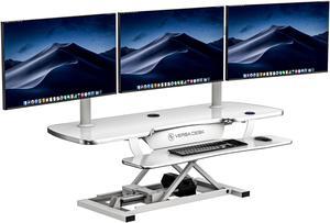 VERSADESK Electric Standing Desk Converter, 48" PowerPro Height Adjustable Sit Stand Desktop Riser with Keyboard Tray, Built-in USB Charging Port, Holds 80 lbs, Push-Button Switch, White