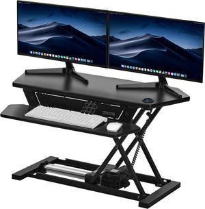 VERSADESK UltraLite Standing Desk Converter, Electric Height-Adjustable Desk Riser, Sit to Stand Desktop with Keyboard and USB Port, 36 x 24 Inches, Black