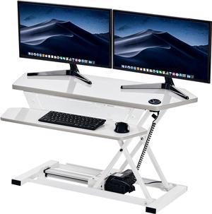 VERSADESK UltraLite Standing Desk Converter, Electric Height-Adjustable Desk Riser, Sit to Stand Desktop with Keyboard and USB Port, 36 x 24 Inches, White
