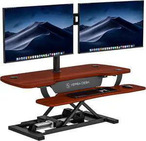 VersaDesk® 40"x24" PowerPro Wide Electric Height Adjustable Standing Desk Converter for Dual Monitors & Laptop Workstations w/ USB Charging Port, Cherry