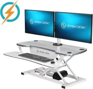VersaDesk® 36" x 24" PowerPro Electric Height Adjustable Standing Desk Converter for Dual Monitors & Laptop Workstation with USB Charging Port  White