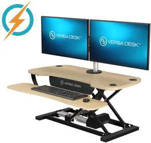 VersaDesk® 40"x24" PowerPro Wide Electric Height Adjustable Standing Desk Converter for Dual Monitors & Laptop Workstations w/ USB Charging Port, Maple