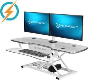 VersaDesk® PowerPro 48"x24" Extra Wide Electric Height Adjustable Standing Desk Converter for Multi-Monitor & Laptop Setups with USB Charging Port  White