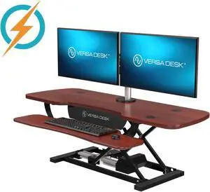 VersaDesk® 48"x24" Extra Wide Electric Height Adjustable Standing Desk Converter for Multi Monitors & Laptop Workstations w/ USB Charging Port, Cherry