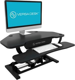 VersaDesk Power Pro Corner - 36" Electric Height Adjustable Standing Desk Riser. Power Sit to Stand Desktop Converter with Keyboard Tray. Black